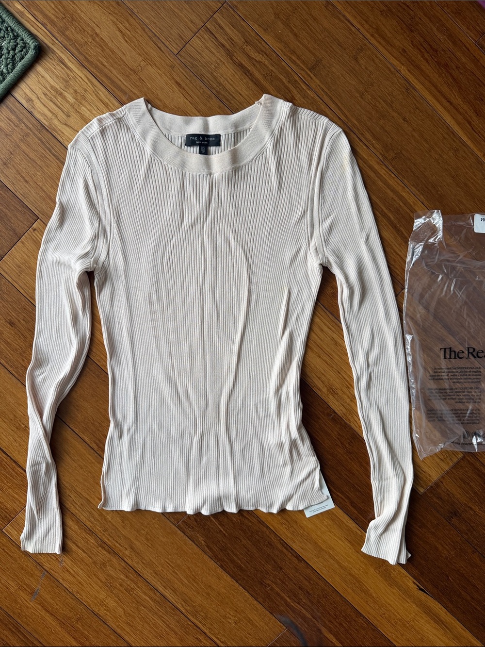 rag & bone stretchy Ribbed Long-Sleeve Top in Cream XS